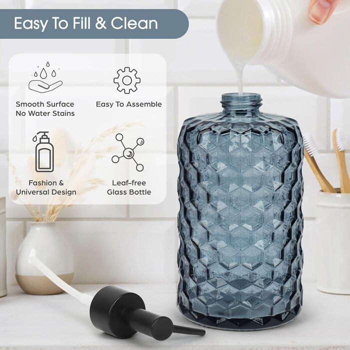 Скляні дозатори для мила Topsky (2 шт.), 400 мл, з чорною помпою, для кухні та ванної кімнати