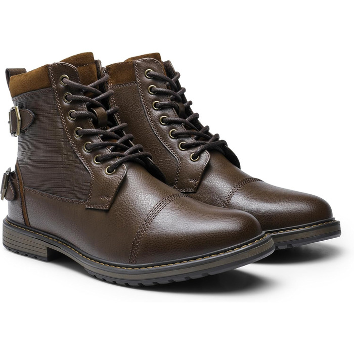 Мотоциклетні черевики Bruno Marc для чоловіків: стильні ботинки на шнурівці з блискавкою, коричневі (44 EU)