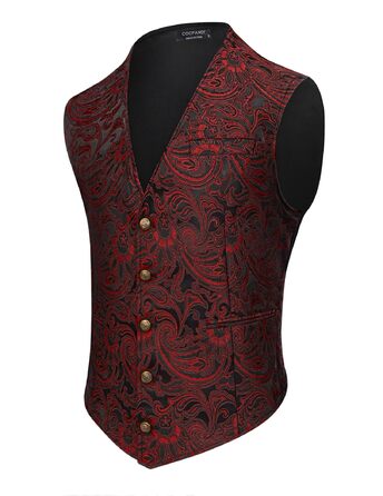 Жилет чоловічий COOFANDY Paisley вікторіанський стімпанк готичний, бордовий, 3XL