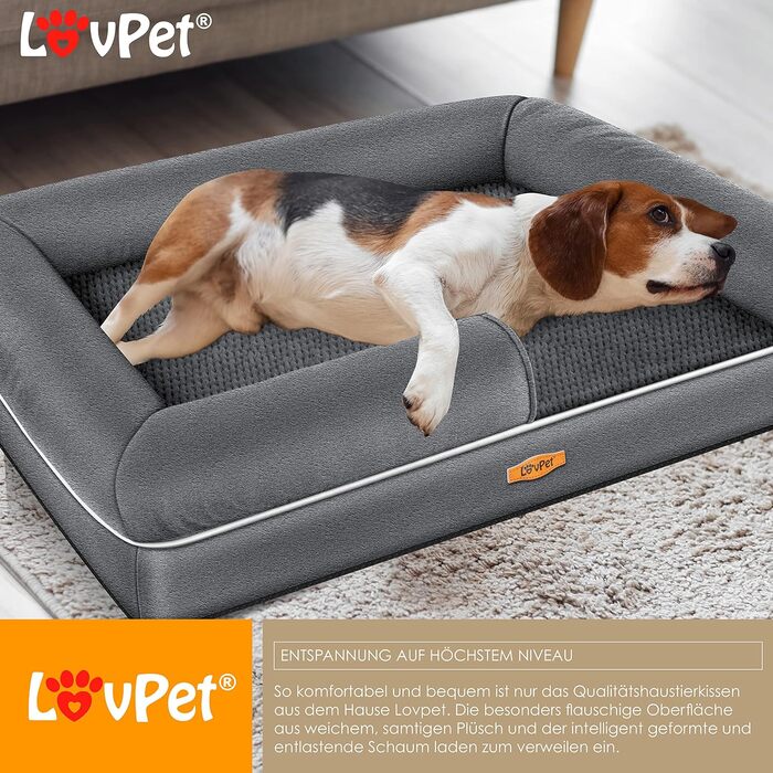 Orthopedic Dog Bed, Dog Cushion, Dog Basket Relax, Incl. Bowl + 3X Chew Bones, Dog Sofa for Small, Medium & Large Dogs, Removable and Washable Cover, 91x71x22cm Anthracite
