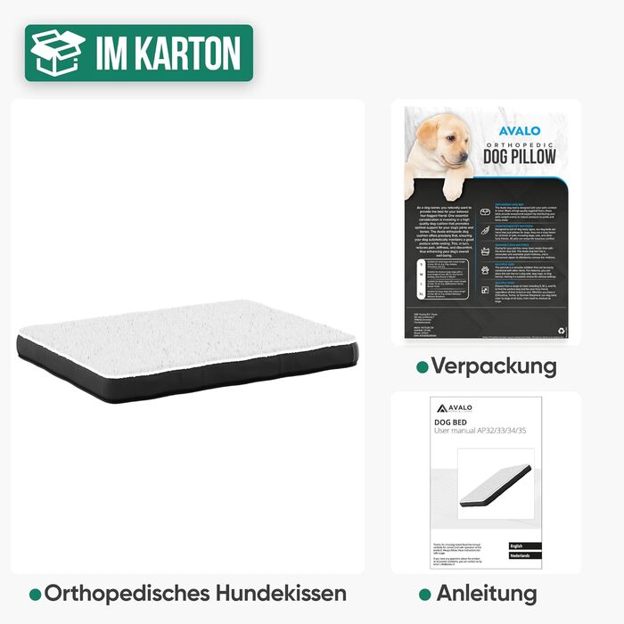 Ортопедичне ліжко для собак Avalo S - 45x65 см - Миється/Піна з пам'яті/Нековзке - Ортопедична подушка для собак Avalo