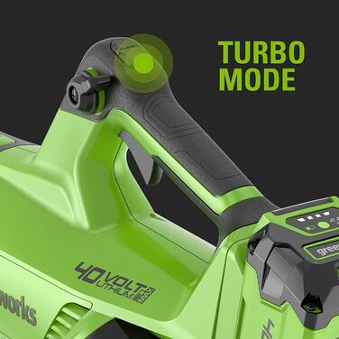 Акумуляторний повітродув Greenworks 40V, 193 км/год, 14,2 м³/хв, регульована насадка, плавне регулювання швидкості, комплект з акумулятором 2Ah і зарядним пристроєм