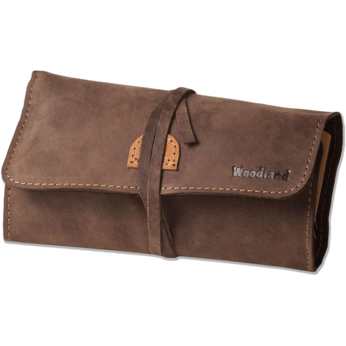 Woodland Tobacco Pipe and Accessories Case made from soft, natural unfinished buffalo leather in a taupe/dark brown-cognac combination