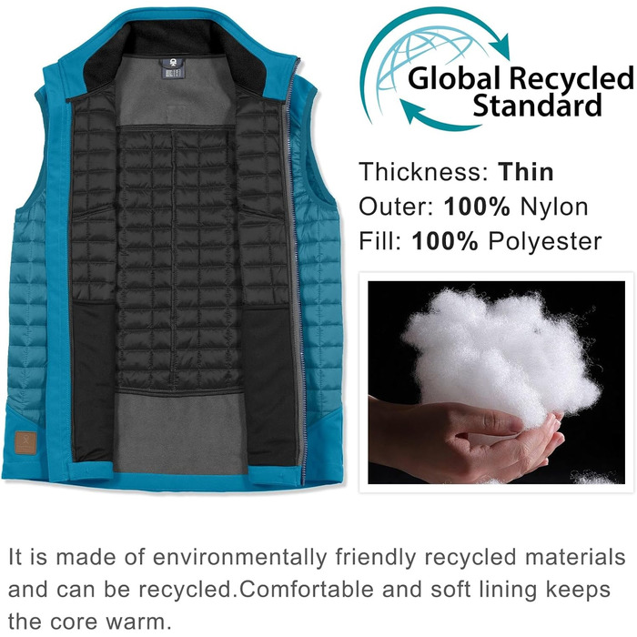 Little Donkey Andy Легка пухова жилетка для чоловіків, тепла безрукавка, outdoor-куртка для піших прогулянок, подорожей та бігу (S, Павіно-блакитний)