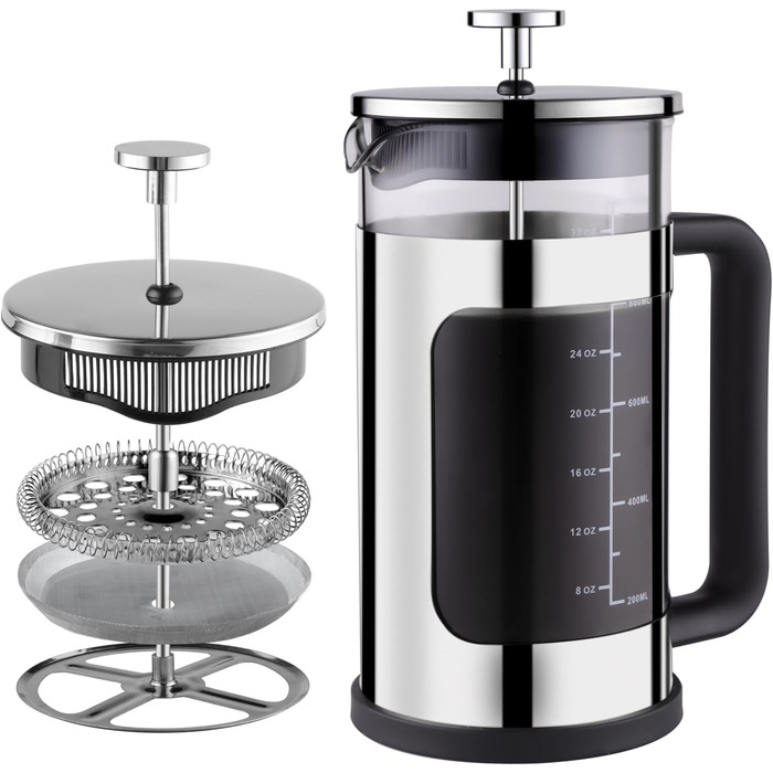 French Press WedRink: Френч-прес з нержавіючої сталі 1л для кави та чаю, з боросилікатного скла