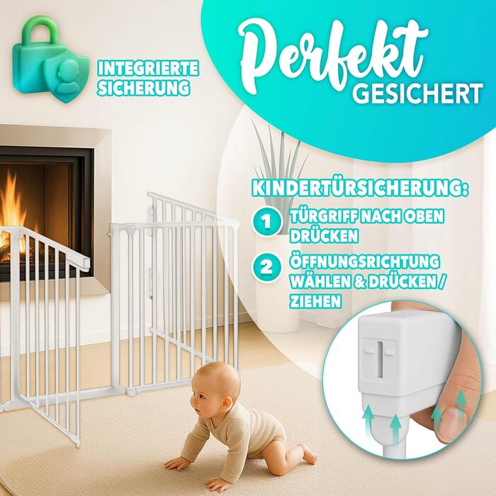 Сітка захисту від каміну KIDUKU® з дверцятами, металева | Розділова сітка для каміну, складна | Конфігураційна сітка, 10 елементів (180 см, сіра)