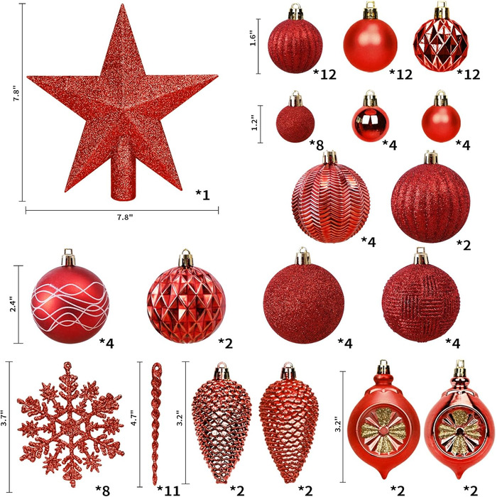 100 шт. прикраси на ялинку: чорний набір кульок, верхівка ялинки, для ялинки, розбиваємі, підвісні, однотонні (Getaway Solids)