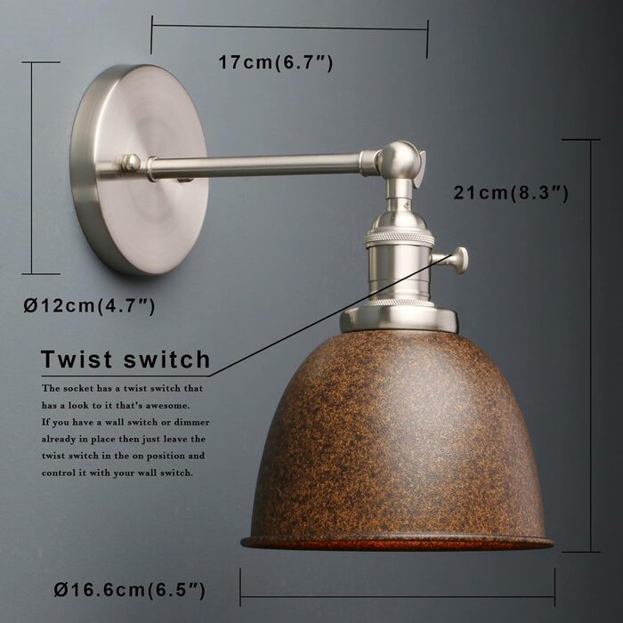 Phansthy 2 Pack Wall Sconce with Metal Shade Wall Lamp Industrial Design, Indoor Vintage Loft Wall Lamp E27 max. 40W for Living Room Bedroom Office Kitchen Hallway (White) (Rust-like)