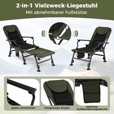 Крісло розкладне Costway Angelstuhl з підставкою для ніг, регульованою спинкою та високою подушкою, для кемпінгу, риболовлі та відпочинку