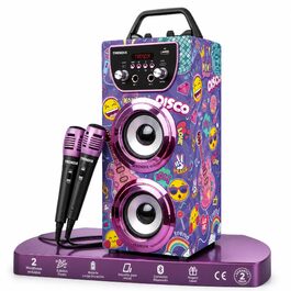 Дитячий караоке-апарат Trendix рожевого кольору з 2 мікрофонами, FM-радіо, USB, Bluetooth, SD-картою | Музична коробка з мікрофоном | Подарунок для юних співаків