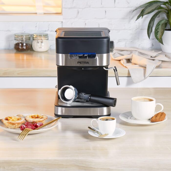 Petra Coffee Machine Barista Pro 1.5L, Semi-Automatic Espresso Machine with Milk Frother, Small Coffee Machine for Espresso & Cappuccino, Coffee Machine 15 Bar, 850W