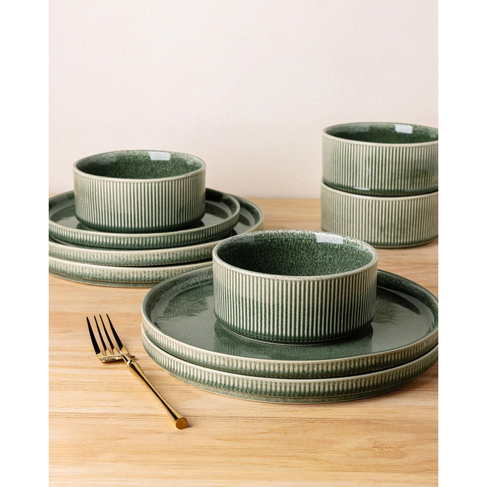 Набір посуду GBhome з каменю, 18 предметів, ручна робота, для 6 осіб, стійкий до миття в посудомийній машині та мікрохвильовій печі, набір тарілок та мисок