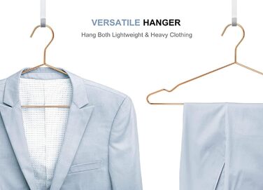 Amber Home 20-Piece 43cm Rose Gold Iron Clothes Hangers, Rose Gold Metal Clothes Hangers with Non-Slip Groove for Suit, T-Shirt, Shirt, Jacket, Dress, Pants, Robust and Durable