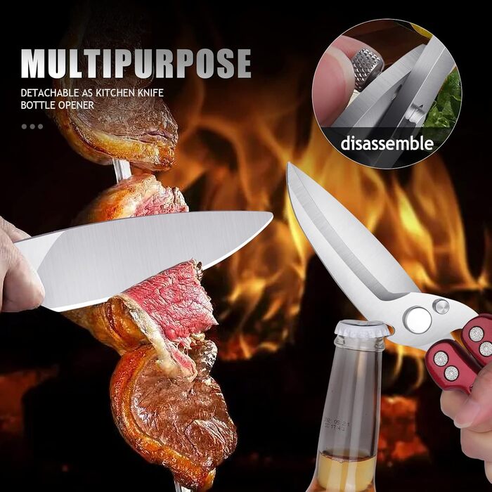 DRAGON RIOT Poultry Shears Detachable, Heavy Duty Meat Shears, Multi-Purpose Kitchen Shears for Cutting Bones, Meat, Poultry, Vegetables, Seafood, and Pizza, Bone Cutting Shears Red