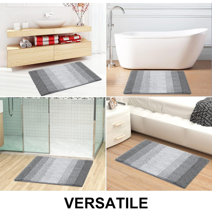Килимок для ванної кімнати Homaxy з м'якого велюру, неслизький, 40x60 см, сірий
