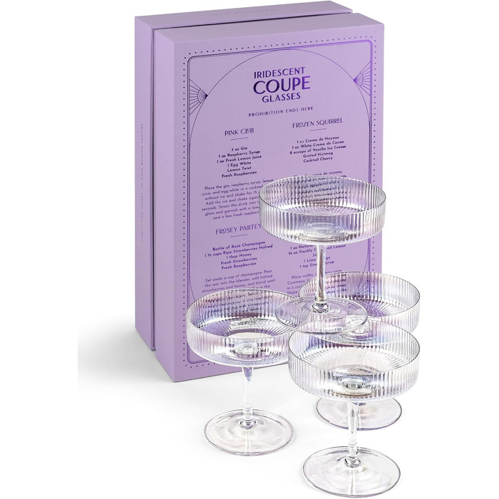 Набір келихів GLASSIQUE CADEAU Vintage Art Deco: 4 шт., 200 мл. Келихи для шампанського, мартіні, дайкірі, коктейлів. Кристал, іризуючий ефект