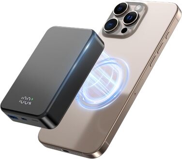 Магнітний портативний Power Bank 26800mAh з USB-C, для iPhone 16/15/4/13/12 та Android, сірий/чорний