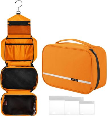 Подорожня туалетна косметичка для чоловіків та жінок з 4 відділеннями, велика місткість, компактна, оранжевого кольору