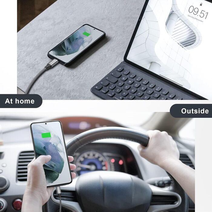 Кабель USB-C RAVIAD [4 шт. 0.5м, 1м, 2м, 3м] 3.1A, швидка зарядка, нейлон, для iPhone, Samsung, Huawei, сірий