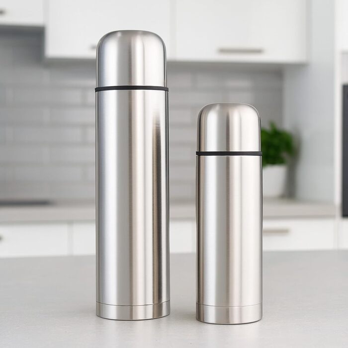 Термос GRÄWE з нержавіючої сталі, 1 л/350 мл, сріблястий | Термокружка, ізотермос, для подорожей, з чашкою, не протікає, придатний для миття в посудомийній машині