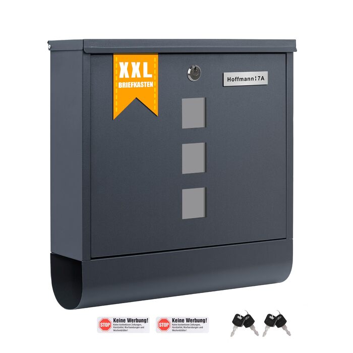 Поштовий ящик Zedelmaier XXL персоналізований з нержавіючої сталі, 35x35 см, 4 ключі, для листів B5/C4, з газетницею, RAL 7016 Антрацит