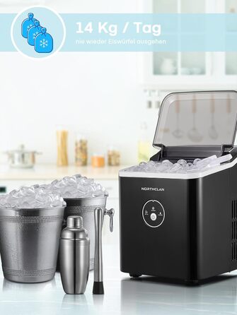2024 Ice Maker Winner - 14kg Capacity, Fast Ice Production, Quiet Operation, 120W with Scoop & Basket - Compact Ice Maker for Home & Office (Black)