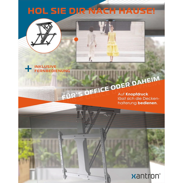 Електричний стельовий кронштейн для телевізора Xantron DEHA-600E 32-70 дюймів VESA до 600x400 мм, до 35 кг з пультом