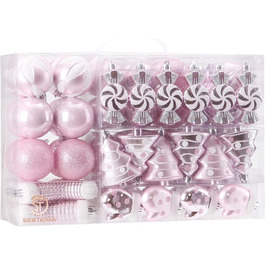 Набір прикрас для ялинки Sea Team 77 шт. - міцні кулі, рожеві ялинкові орнаменти з подарунковою упаковкою