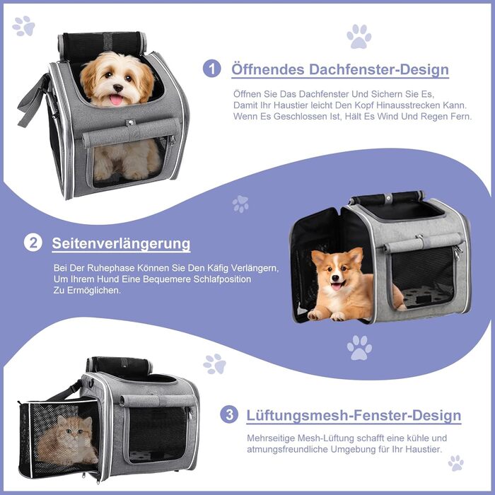 Корзина для собак на велосипед 4-в-1, розширювана сумка-рюкзак, з сітковими вікнами та дверима, для котів та собак