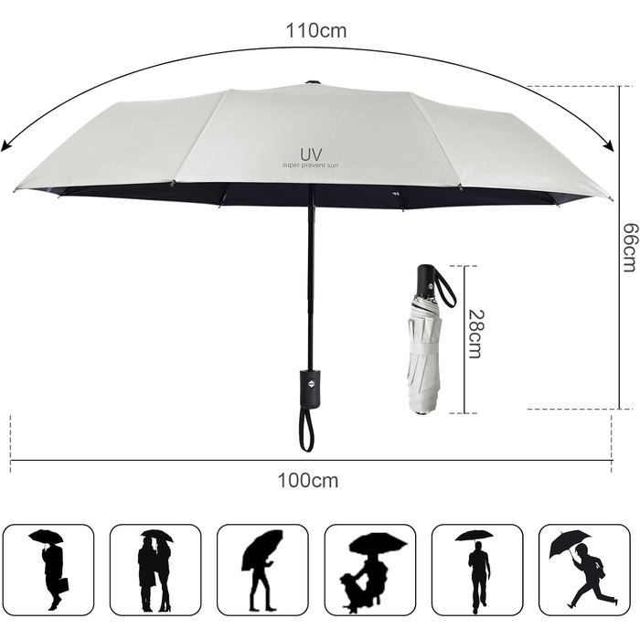 Візон Парасолька чоловіча/жіноча, автоматична, стійка до вітру, 210T тефлонове покриття, легка, міцна, колір слонова кістка