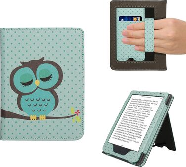 Чохол-книжка kwmobile для Kobo Clara BW/Clara Colour/Tolino Shine (5) / Shine Color з петлею для руки та мотивом бібліотеки (Eule Schlaf)