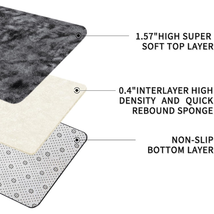 Теппич для вітальні Sour Lemon 140x200 см, сірий, миючий, нековзний, великий, пухнастий, м'який, сучасний, для дому