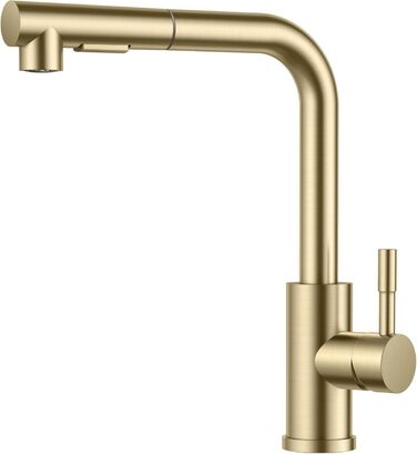 Змішувач для кухні FORIOUS з висувною лійкою та душем, 360° обертання, 2 режими, матовий золотий