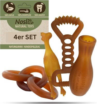 Natural Toys Dog Toy Set • 100% Natural Rubber • Dental Care & Chew Toys • Robust Fetch & Tug Toys for Small & Large Dogs • Intelligence & Fitness Toys – Set of 4