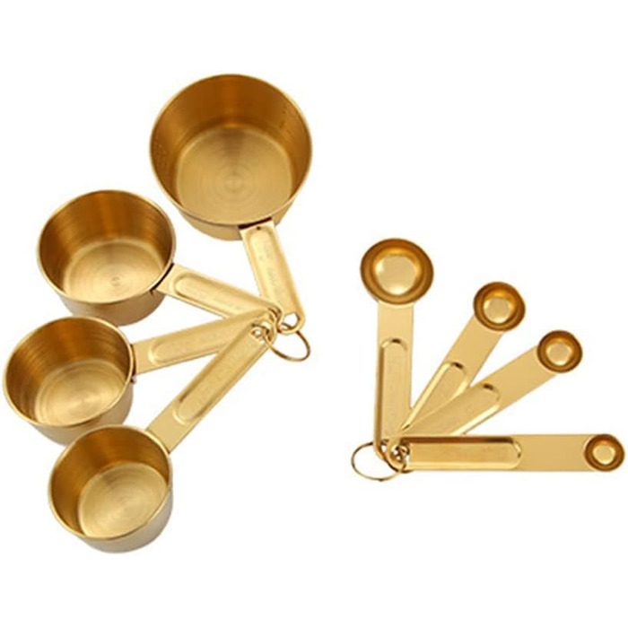 FBHappiness 8-Piece Stainless Steel Measuring Cup and Spoon Set for Kitchen, Cookware, Baking, Cooking, Measuring Tool (Color: A, Size: as shown)