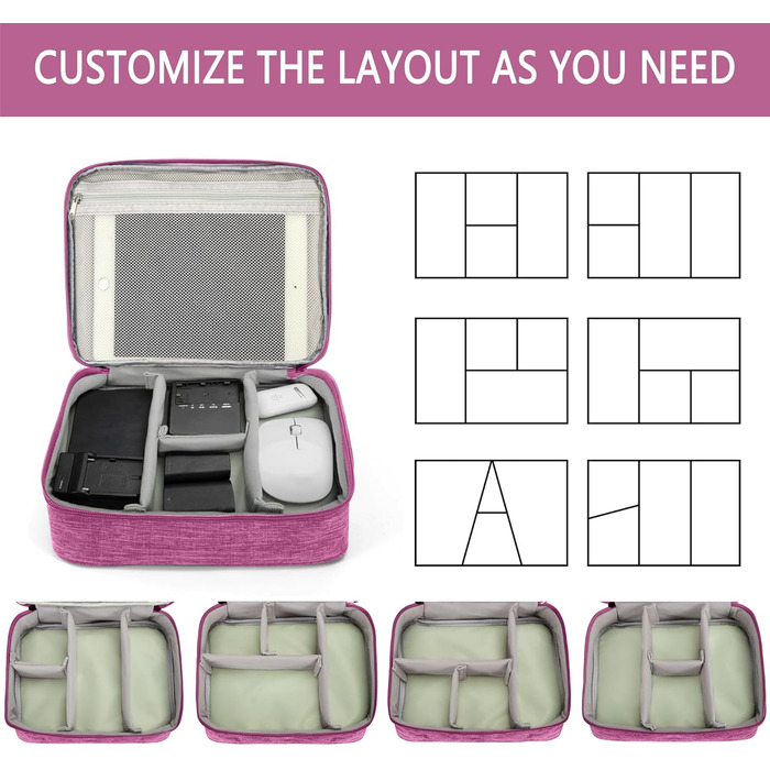 Водонепроникний органайзер для електроніки з 2 відділеннями: SD-картки, флешки, Power Bank, 27x20x8 см (фіолетовий)