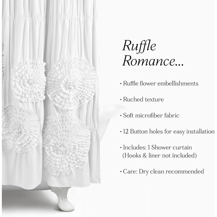 Шторка для душу Lush Decor Serena з рюшами, 183x183 см - квітковий дизайн, вінтажний гламур, стиль кантрі