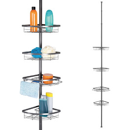Bremermann Telescope Corner Shelf, 4 Baskets, Telescope Pole up to max. approx. 290 cm (Gray)