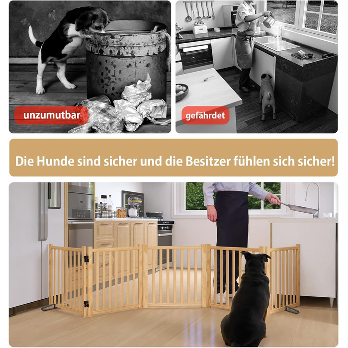 Дверцята для собак з дерева, розкладні, для кухні, коридору, вітальні, на сходи, кутова установка, підходять для собак маленьких та середніх порід, дерев'яного кольору, 2P 58см, захисний загін для собак (5-58)
