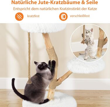 Дерев'яний кігтеточки для котів COSTWAY 90 см, 3-ярусний, з плюшем, джутовим мотузком, білий + натуральний колір