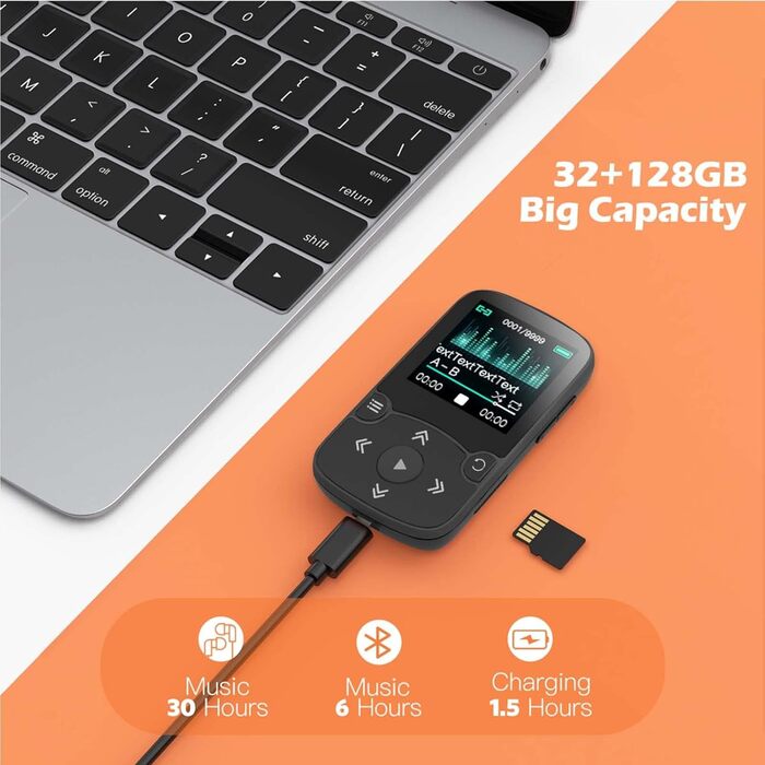 MP3 плеєр AGPTEK Bluetooth 5.0 32GB: кліпса, кольоровий екран 1.5