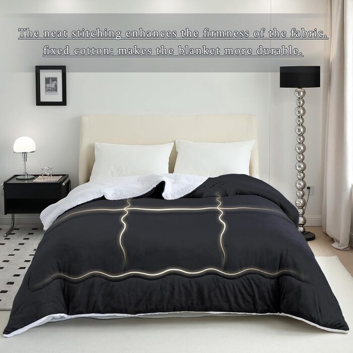 CHOSHOME Плед пухнастий, теплий, фланелевий, мікрофібра, 230x270 см (Чорний)