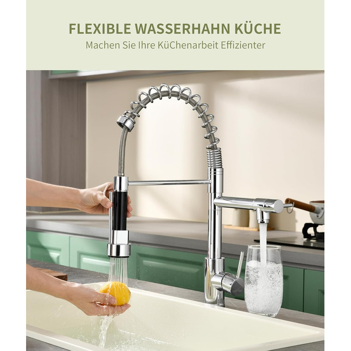Кухонний змішувач з витяжною лійкою, 360° обертання, 2 режими, нержавіюча сталь, преміум-якість
