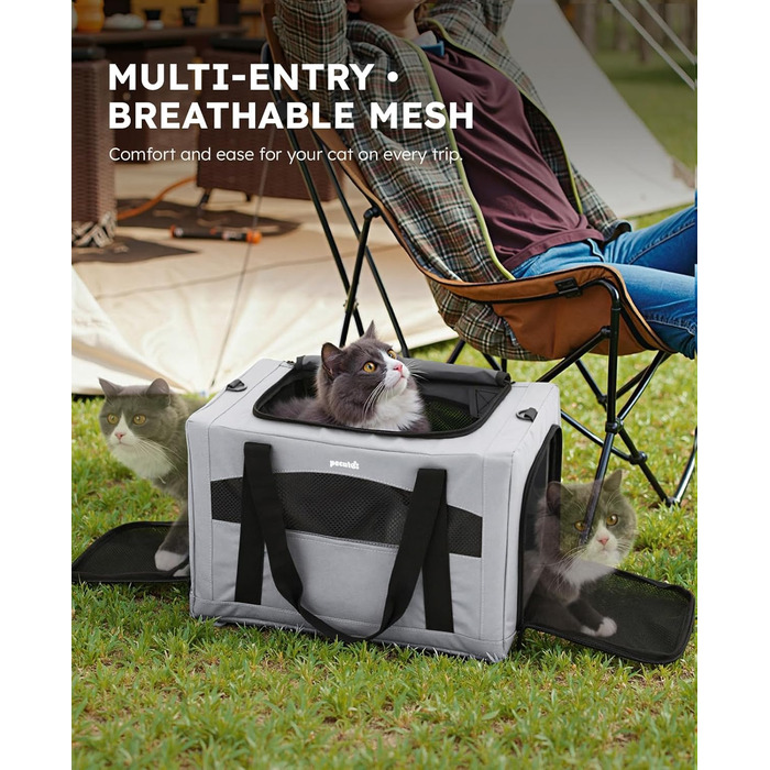 Транспортна сумка для кота Pecute: міцна, легка, складана, для подорожей (темно-зелений/сірий)