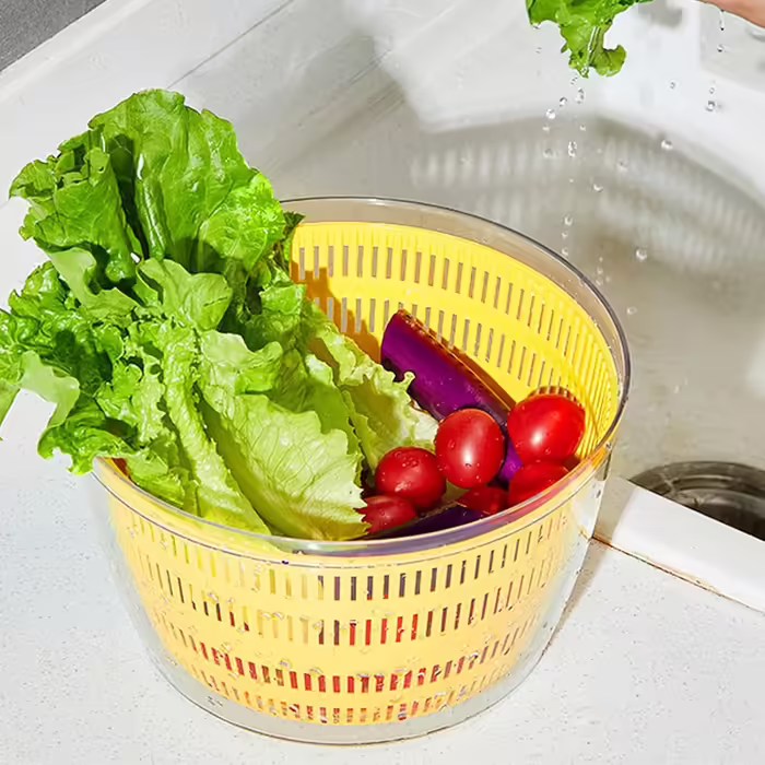 Automatic Salad Spinner, USB Wireless 4000ml Salad Spinner Dehydrator for Fruits and Vegetables, Salad Bowl for Serving, Quickly Drains Kitchen Helper in Trendy Color, Long Standby Time (Blue)