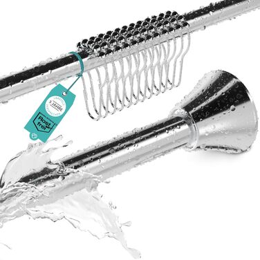 Штанга для душу без свердління з 12 кільцями - телескопічна штанга 120-215 см з нержавіючої сталі, комплект для душу та ванни, срібна