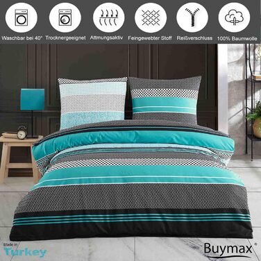 Комплект постільної білизни Buymax® 135x200 100% бавовна, 4-елементний (простирадло, 2 наволочки 80x80, наволочка 135x200), Zigo Туркіс