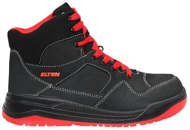 Робочі черевики ELTEN MAVERICK чорно-червоні Mid ESD S3, чоловічі та жіночі, шкіряні, з металевим носком, легкі, спортивні, розмір 40 EU