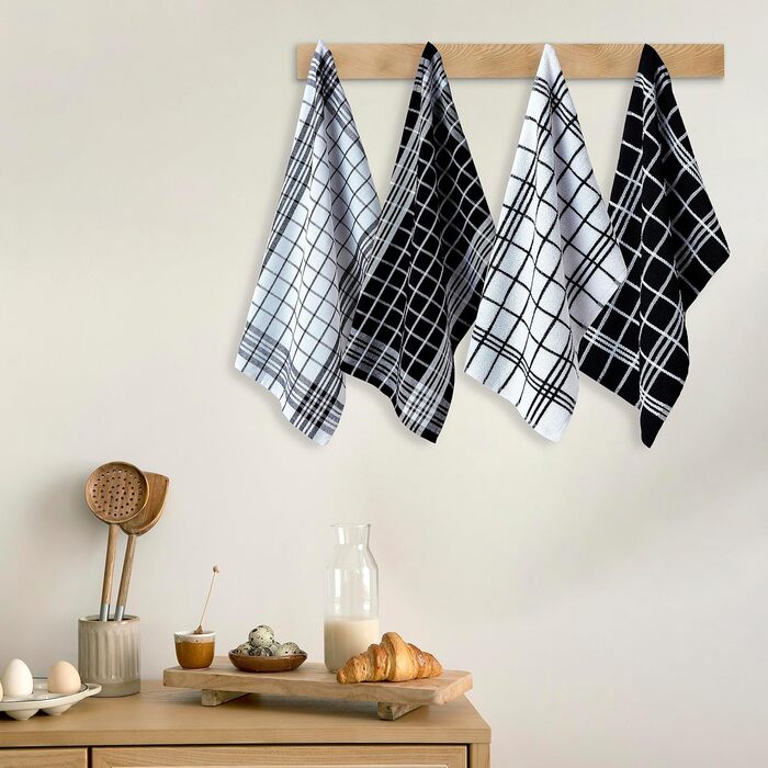 Encasa Frottee Kitchen Towel Set – 70x45 cm – absorbent multipurpose cleaning cloth, reusable towel and dishcloth (12-pack – Black Combination)