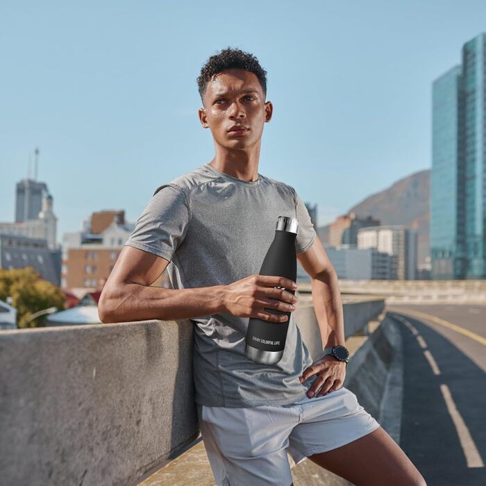 Термос KollyKolla: пляшка для води з нержавіючої сталі 500мл/750мл/1л, не протікає, без BPA, ізоляція, для дітей, спорту, школи, фітнесу, активного відпочинку, кемпінгу, чорний